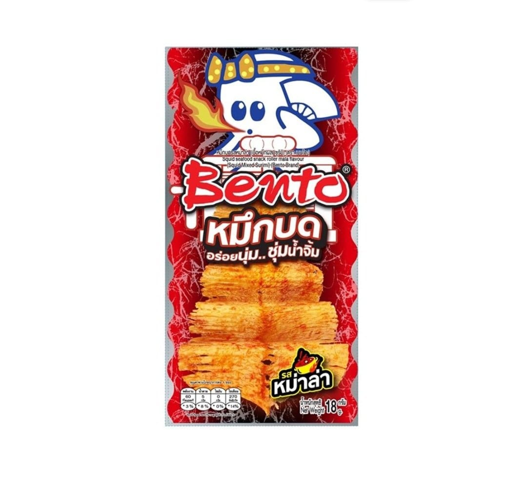 BENTO Squid Seafood Snacks Roller MALA Flavour 18g.